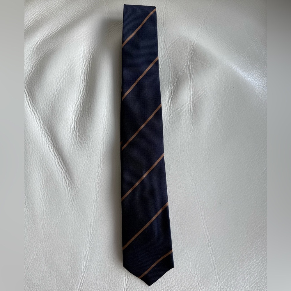 Brunello Cucinelli Blue and Tan Stripe Silk Tie - Picture 4 of 5